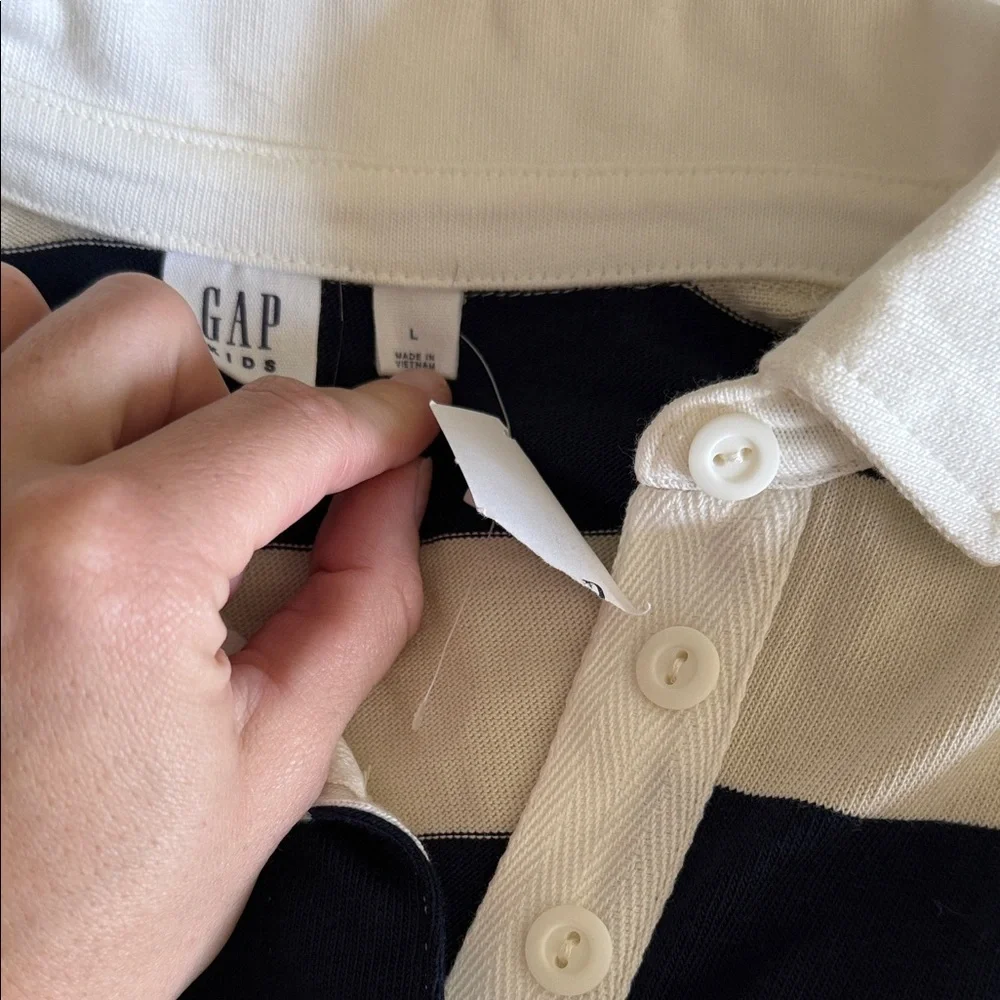 GAP Kids Navy and Cream Striped Polo long sleeve